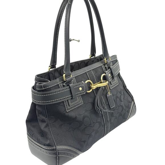 RETAIL $316 Coach Hampton Signature Jacquard Tassel Satchel *DUST BAG INCLUDED* - Picture 4 of 16